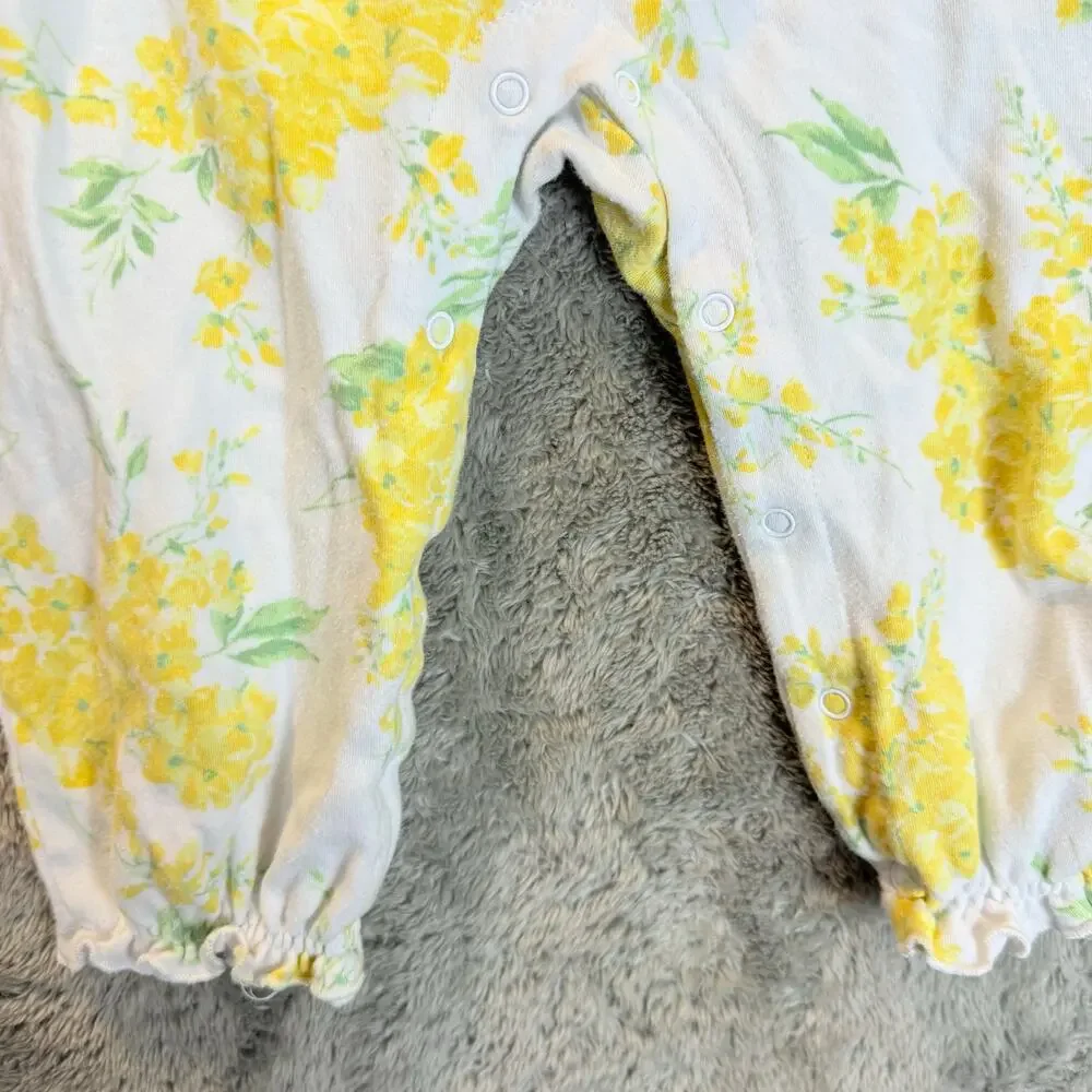 Laura Ashley Baby Romper 24 Months Smocked Jumpsuit Yellow Floral Girls